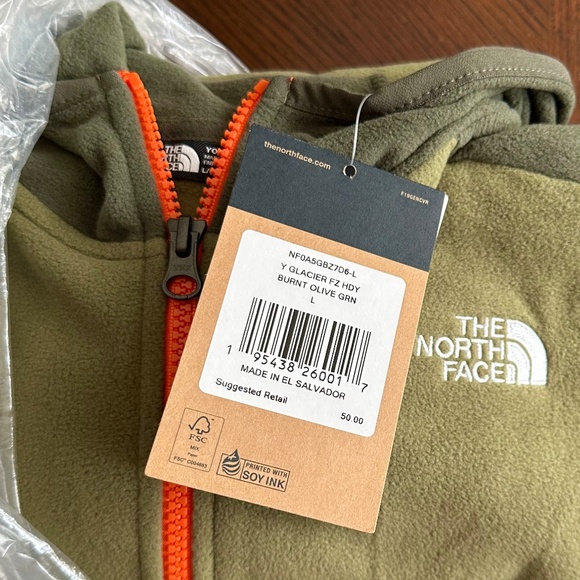 The North Face® boys fleece hoodie zip-thru jacket, L 14/16 olive w/gray NWT - Picture 9 of 9